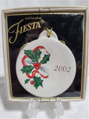 Fiesta 2002 Holly and Ribbon Christmas Ornament New In Box